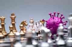 国际象棋棋盘上的医护人员和病毒