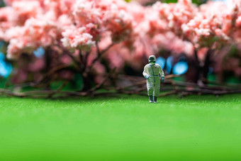 樱花树下的医护人员站在草地上人类形象清晰场景