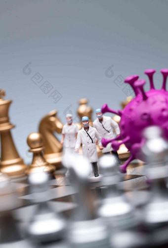国际象棋棋盘上的医护人员和病毒卫生高清场景