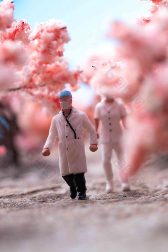 樱花树林中的医护人员守护相片
