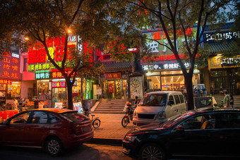 北京街市夜景购物写实素材