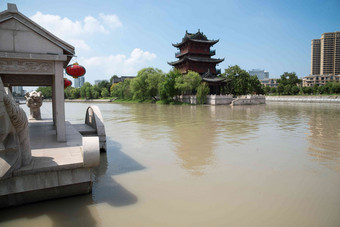 淮安清江浦中洲岛天空都市风光高质量素材