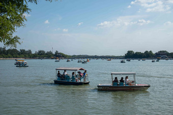 北京颐和园湖亭台楼阁清晰场景