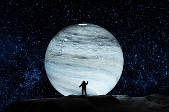 宇航员看向月球伟大高端场景