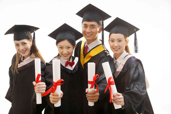 大学生穿着<strong>学士服</strong>庆祝毕业文凭照片