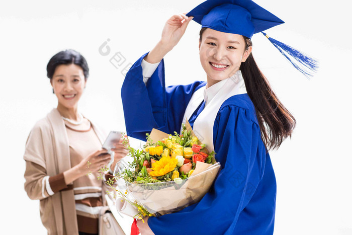 幸福母女女人蓝色活力场景