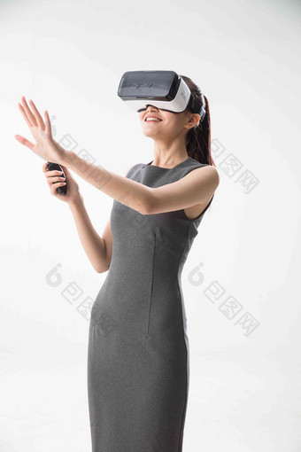 女人VR眼镜快乐女商人写实素材
