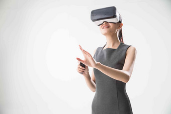 女人VR眼镜电子裙子无忧无虑素材