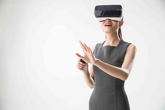 女人VR眼镜通讯时尚无忧无虑