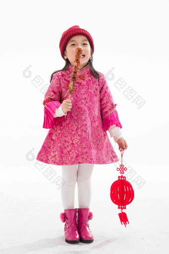 欢乐的小女孩吃糖葫芦吉祥高端摄影