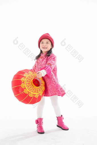可爱的小女孩拿着灯笼中国高质量摄影