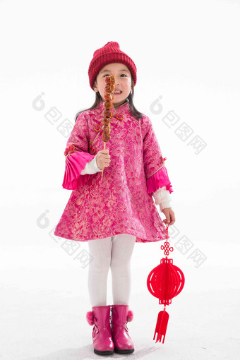 欢乐的小女孩吃糖葫芦亚洲氛围相片
