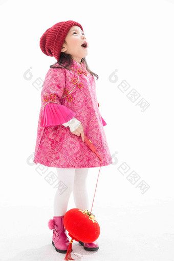 可爱的小女孩拿着灯笼快乐写实素材