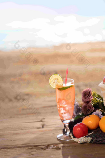 沙滩上的水果饮料