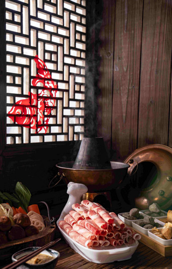火锅膳食传统盘子高清摄影