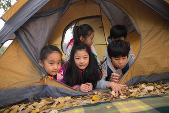 小学生在户外露营