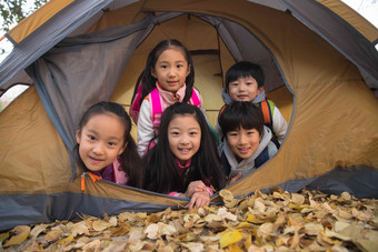 小学生在户外露营