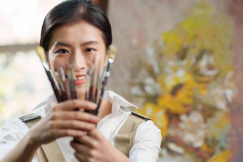 青年女画家画亚洲人舒适清晰拍摄