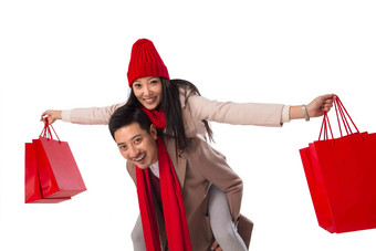 青年夫妇新年购物中国人高清镜头