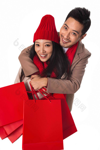 青年夫妇新年购物准备照片