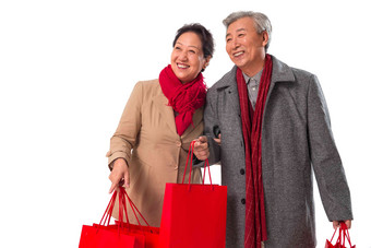 老年夫妇新年购物两个人氛围摄影图