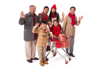幸福家庭购物男人东方人水平构图摄影图