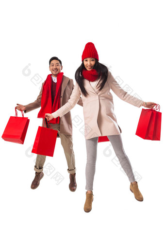 青年夫妇<strong>新年</strong>购物快乐氛围图片
