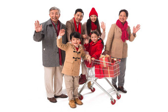 幸福家庭购物中国白色背景过年清晰图片