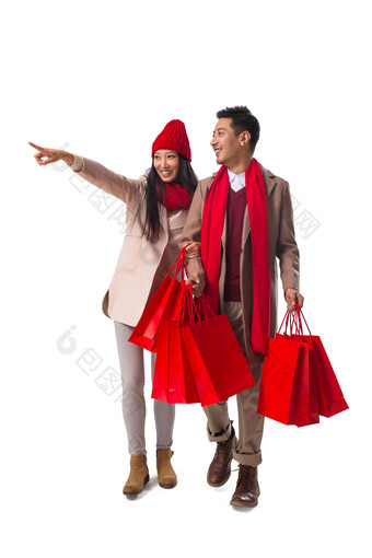 青年夫妇<strong>新年购物</strong>垂直构图氛围摄影图