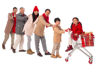 幸福家庭购物中国白色背景女孩写实照片