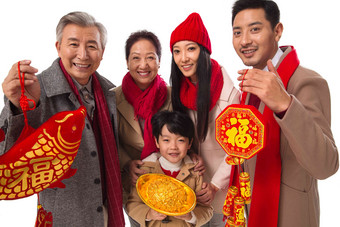 幸福家庭新年中国白色背景过年
