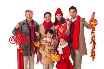 幸福家庭新年老年人中国结白昼写实相片