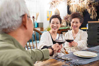 聚会上快乐的老年人闲聊干杯