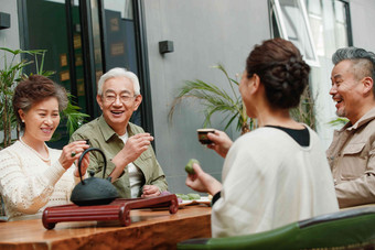 中老年人喝茶聊天友谊高端影相