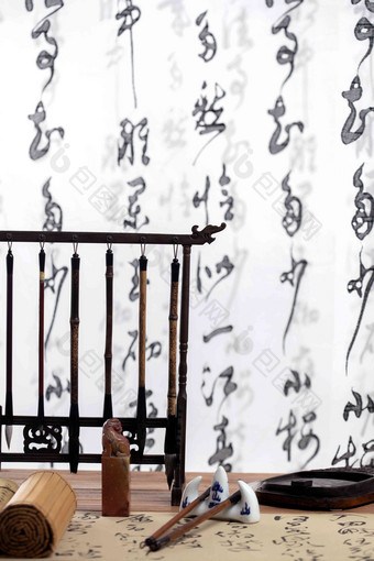 书法展示竹简中国文化彩色图片