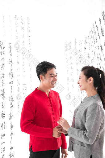 穿中式服装的青年伴侣中国元素<strong>高端场景</strong>
