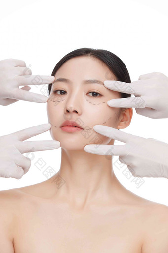 女人整形手术脸伸手指个人护理