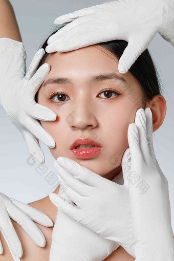 女人整形手术脸外科手套中国人清晰摄影