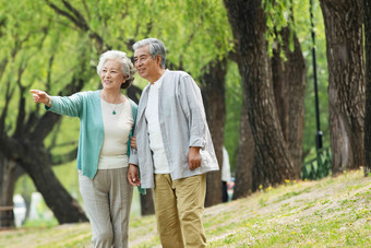 老年夫妇在公园里散步爱高端场景