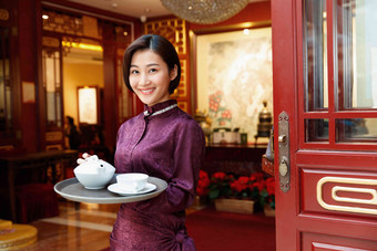 酒店服务员女招待中国华丽的拍摄