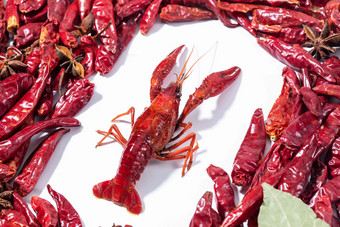 小龙虾和红辣椒餐具影相