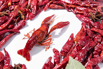 小龙虾和红辣椒中国菜写实摄影