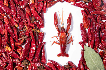 小龙虾和红辣椒中国氛围摄影图