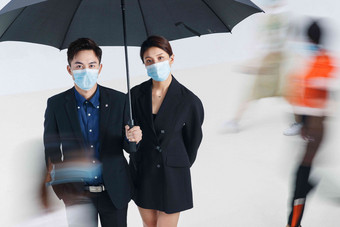 商务男女戴口罩隔离防疫中国人高清素材