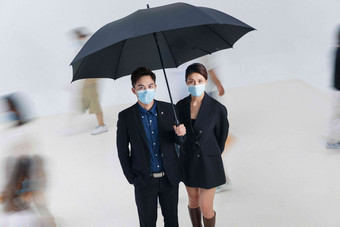 商务男女戴口罩团队预防中国人清晰拍摄