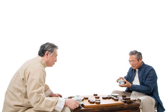 老年人下象棋老年社区坐着快乐清晰场景