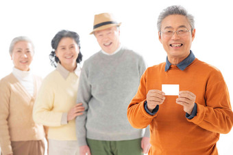 幸福的老年人拿着卡片东方人高端影相