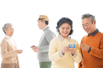 幸福的老年人拿着卡片亚洲高清照片
