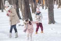 雪地里打雪仗的快乐家庭