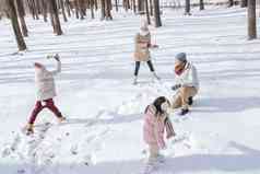 雪地里打雪仗的快乐家庭